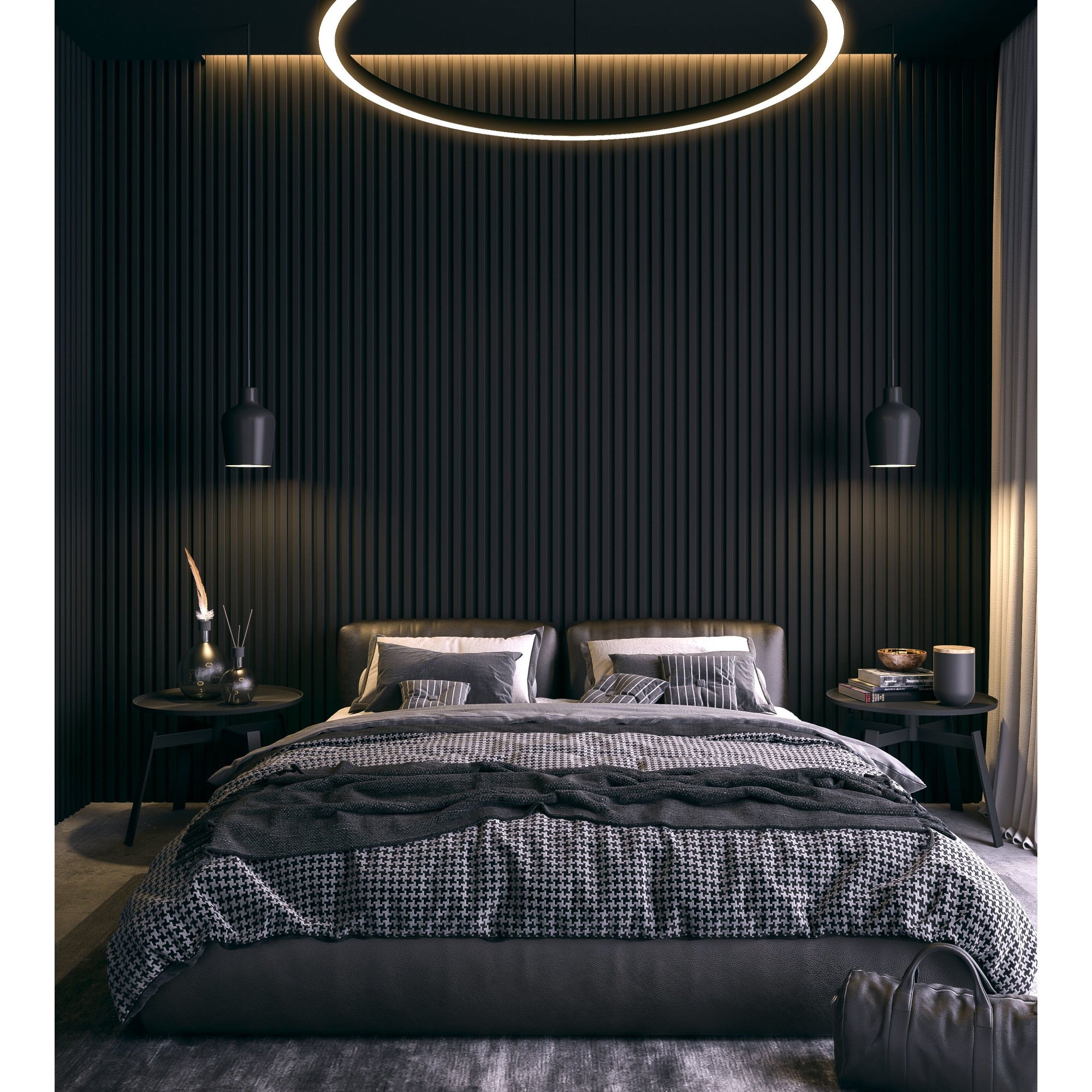 Riflaj MDF decorativ LDA PREMIUM de tip Panou Acustic, Negru, 260x40 cm