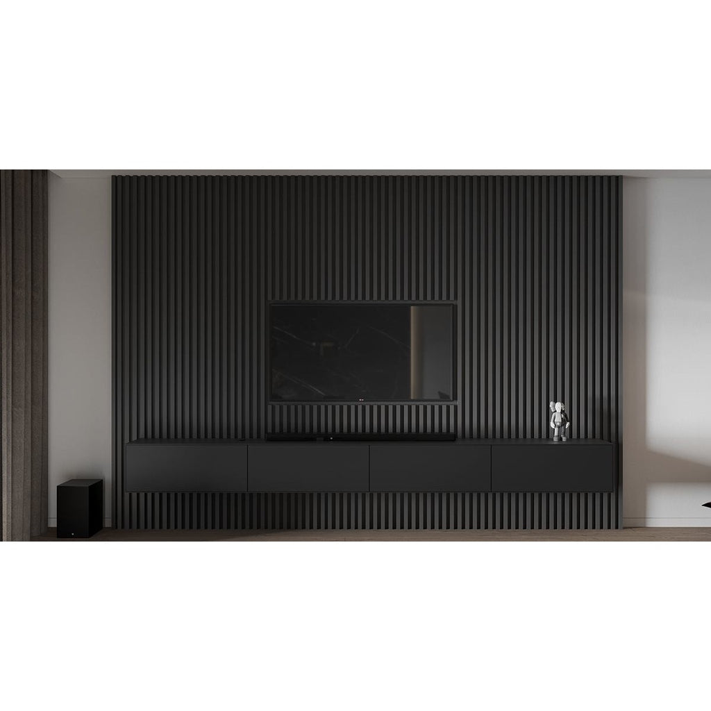 Riflaj MDF decorativ LDA PREMIUM de tip Panou Acustic, Negru, 260x40 cm