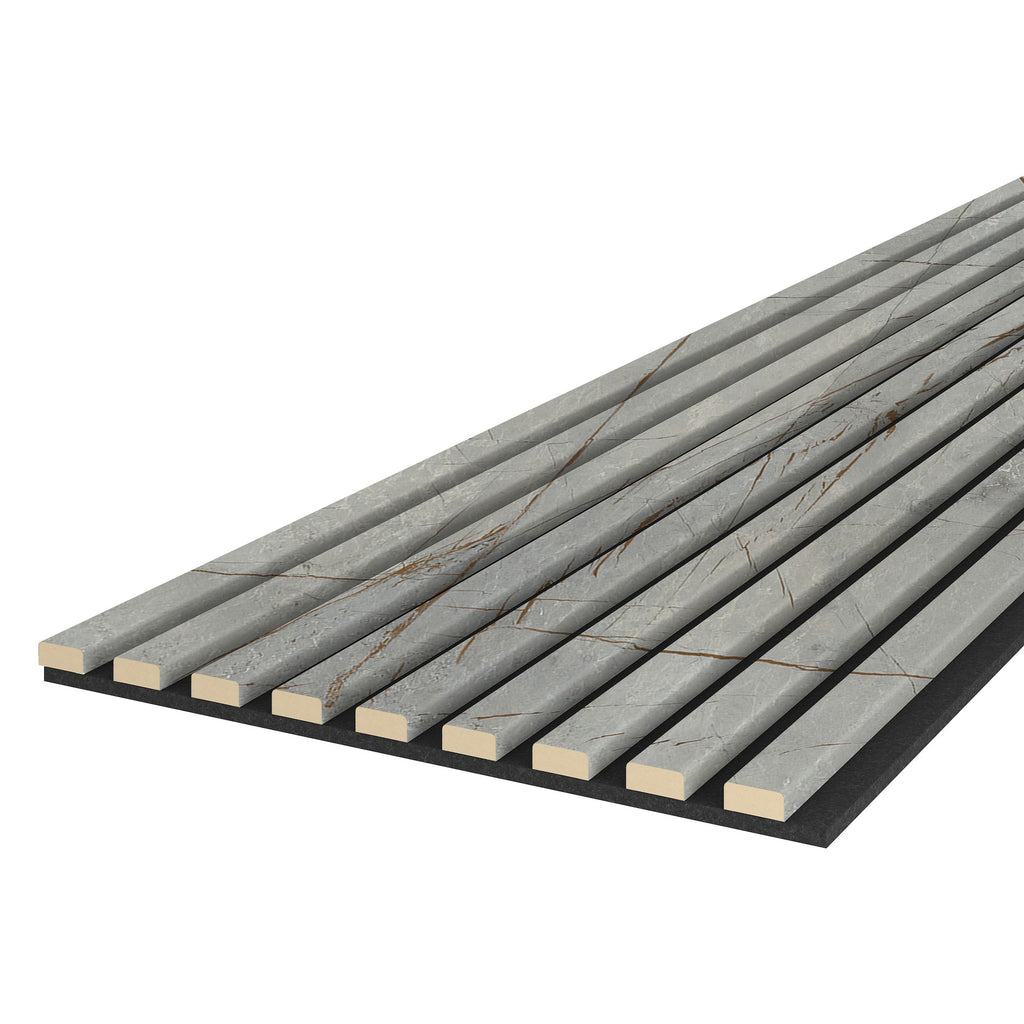 Riflaj MDF decorativ LDA PREMIUM de tip Panou Acustic, Marmura cu insertii aurii, 260x40 cm