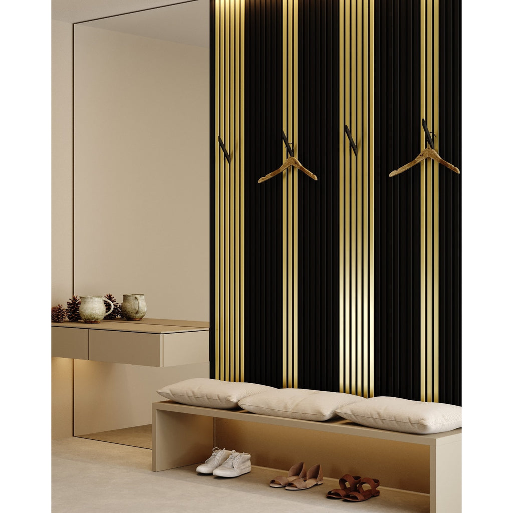 Riflaj MDF decorativ LDA PREMIUM de tip Panou Acustic, Auriu, 260x40 cm