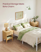 VASAGLE Noptiera 45x40x60 cm, cu sertar aspect ratan si raft, stil boho, PAL si MDF, natur