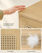 VASAGLE Noptiera 45x40x60 cm, cu sertar aspect ratan si raft, stil boho, PAL si MDF, natur