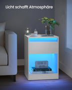 VASAGLE noptiera cu iluminare LED reglabila, 35x40x55 cm, 2 sertare, raft deschis, MDF si PAL, alb