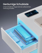 VASAGLE noptiera cu iluminare LED reglabila, 35x40x55 cm, 2 sertare, raft deschis, MDF si PAL, alb