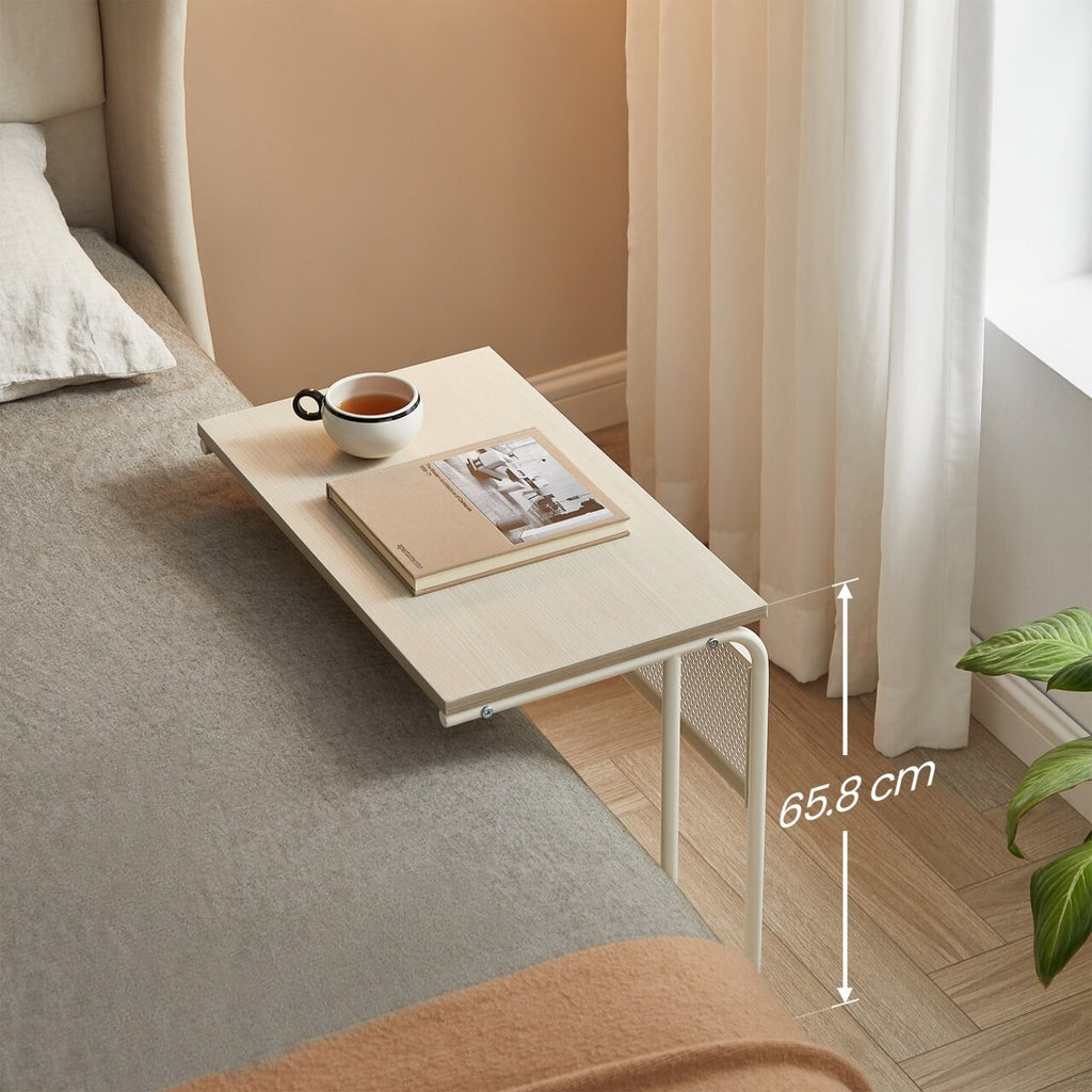 VASAGLE Masuta laterala laptop pe roti, 55x33x66 cm, stil industrial, crem