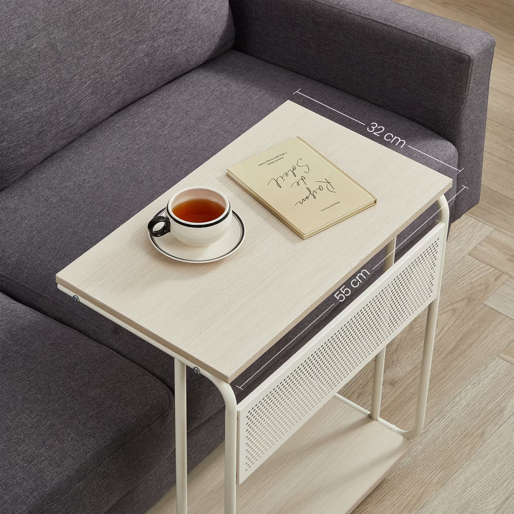 VASAGLE Masuta laterala laptop pe roti, 55x33x66 cm, stil industrial, crem