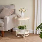 VASAGLE Masuta laterala tip noptiera, rotunda cu cos depozitare, cadru metalic, 40x55 cm, crem