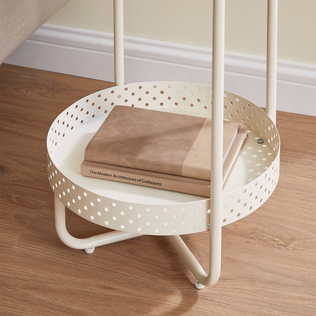 VASAGLE Masuta laterala tip noptiera, rotunda cu cos depozitare, cadru metalic, 40x55 cm, crem