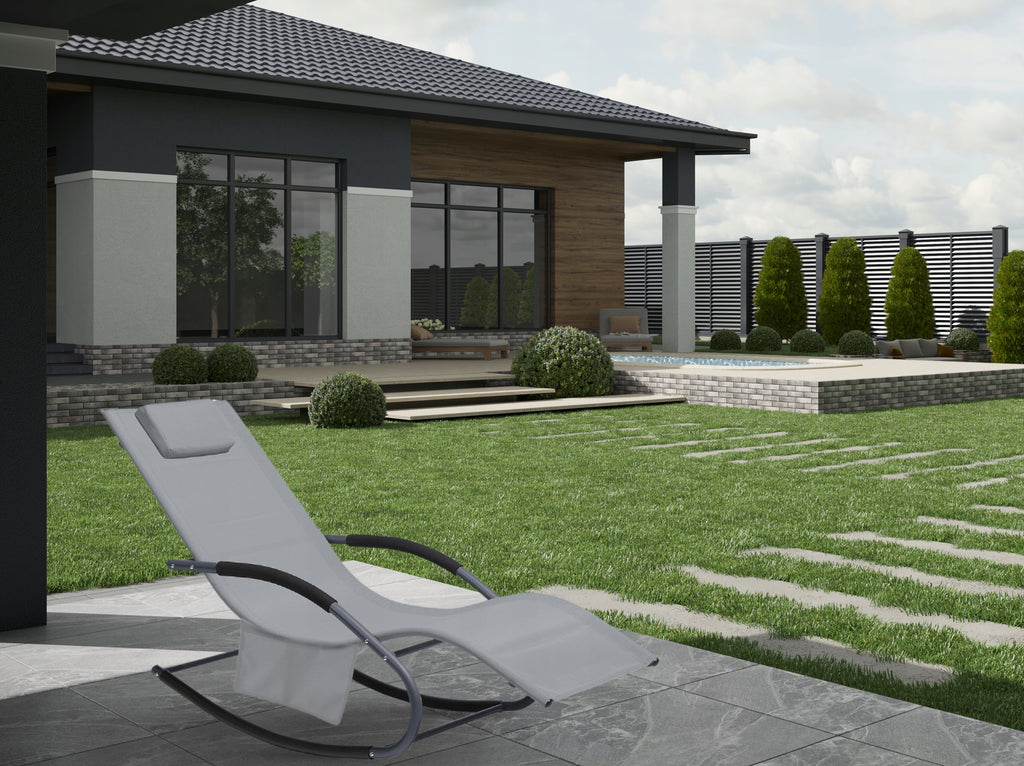 Leagan tip sezlong pentru gradina 148x63x87 cm, structura otel, textilen, design ergonomic, gri deschis