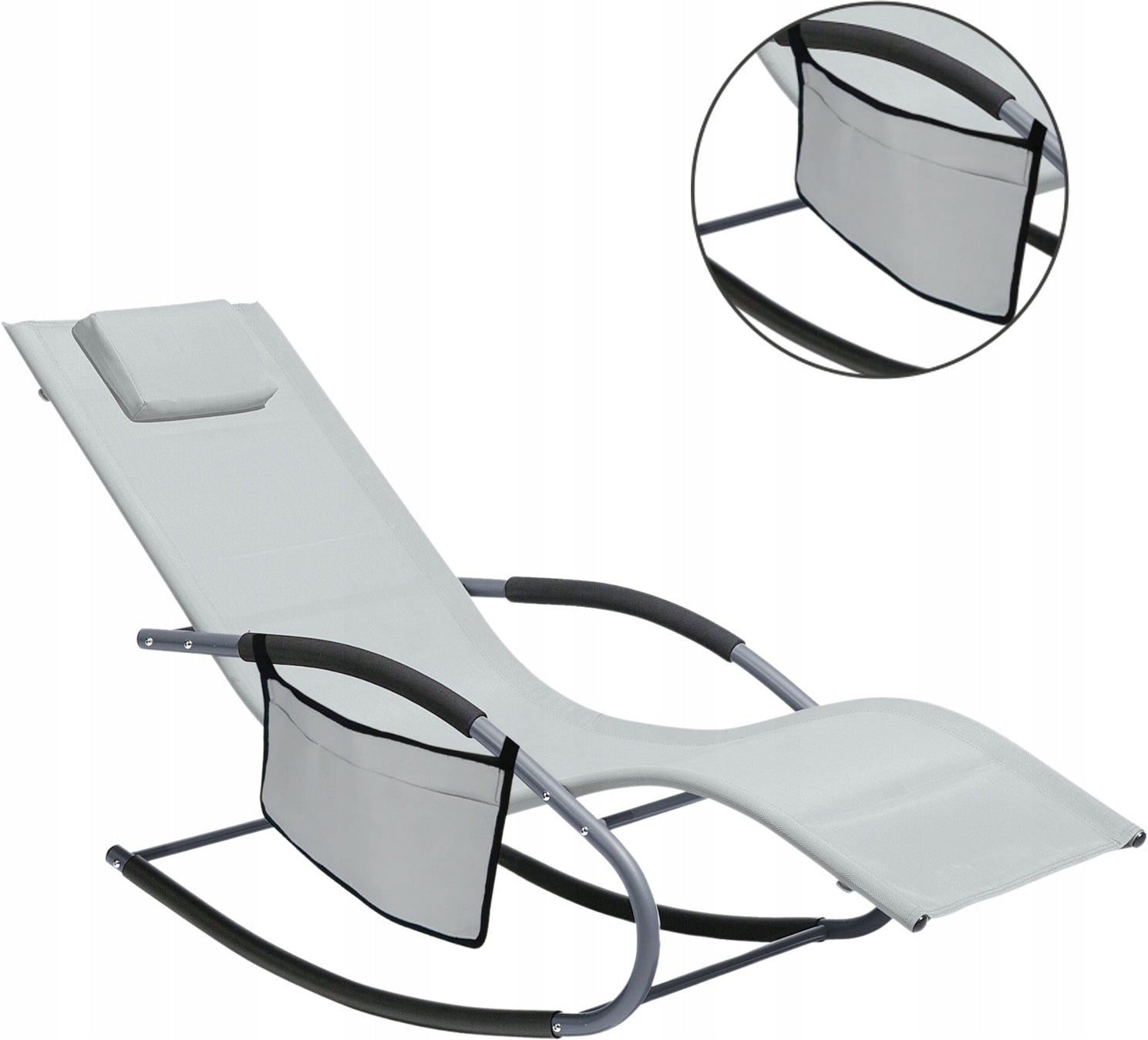 Leagan tip sezlong pentru gradina 148x63x87 cm, structura otel, textilen, design ergonomic, gri deschis