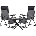 Set 2 sezlonguri pliabile 90x65x110 cm cu masuta 50x50x50 cm, textilene si cadru metalic, negru