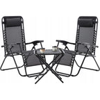 Set 2 sezlonguri pliabile 90x65x110 cm cu masuta 50x50x50 cm, textilene si cadru metalic, negru