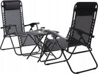 Set 2 sezlonguri pliabile 90x65x110 cm cu masuta 50x50x50 cm, textilene si cadru metalic, negru