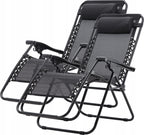 Set 2 sezlonguri pliabile 90x65x110 cm cu masuta 50x50x50 cm, textilene si cadru metalic, negru