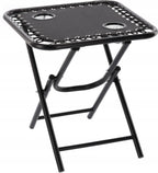 Set 2 sezlonguri pliabile 90x65x110 cm cu masuta 50x50x50 cm, textilene si cadru metalic, negru