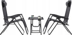 Set 2 sezlonguri pliabile 90x65x110 cm cu masuta 50x50x50 cm, textilene si cadru metalic, negru