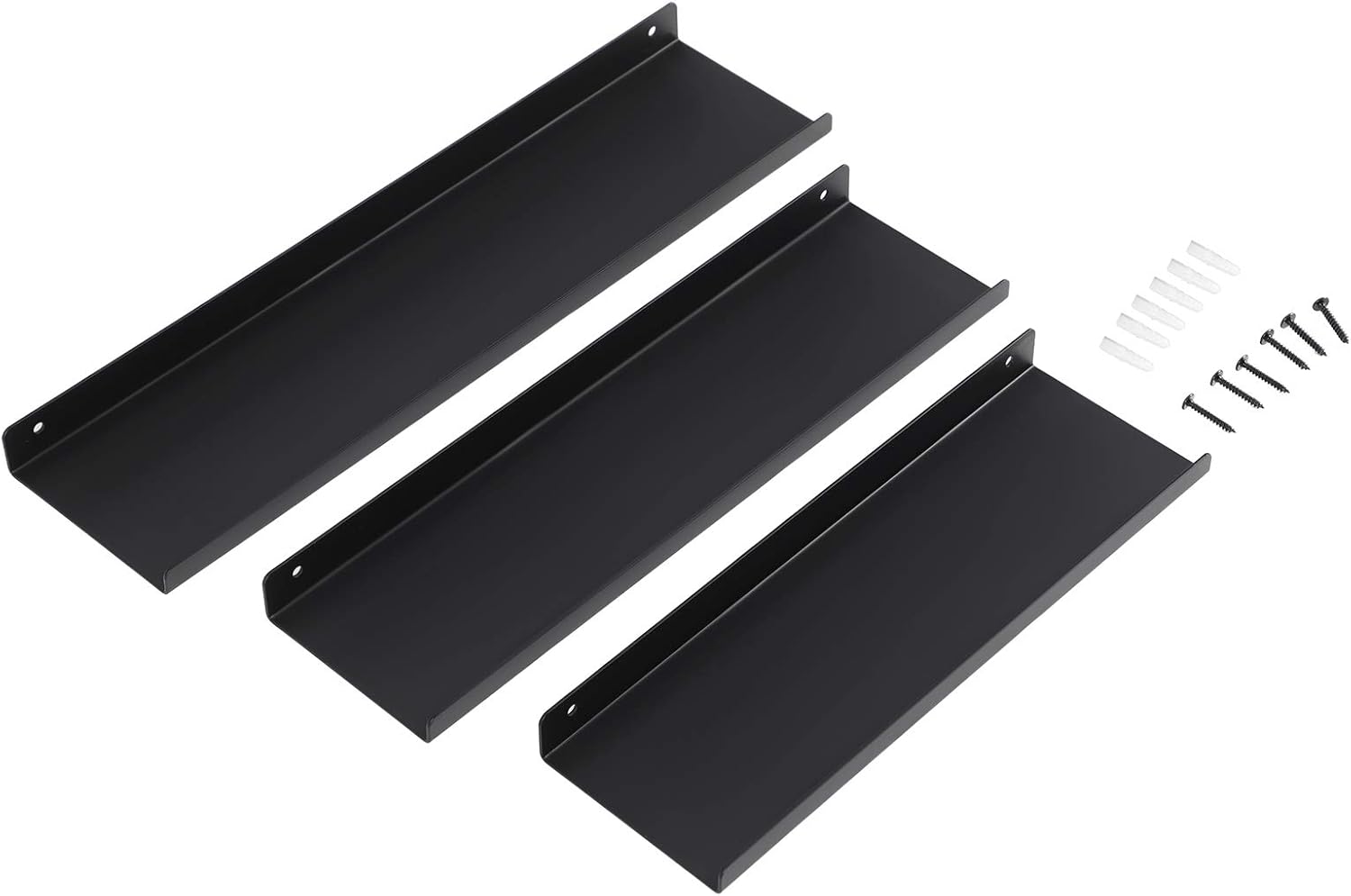 SONGMICS Set 3 rafturi perete metalice, montaj suspendat, stil industrial, 40x10x2,5 cm, negru