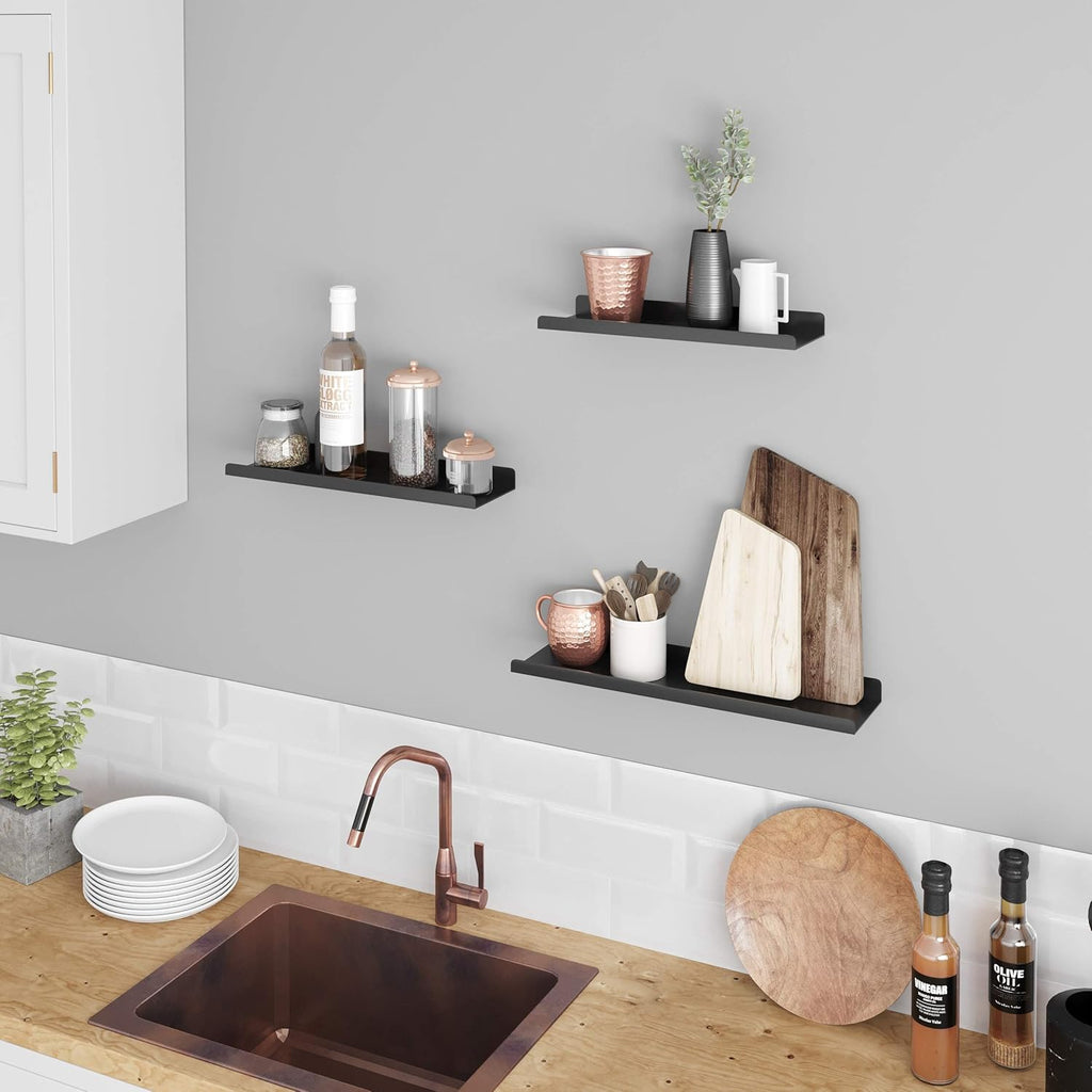 SONGMICS Set 3 rafturi perete metalice, montaj suspendat, stil industrial, 40x10x2,5 cm, negru