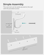 SONGMICS Cuier perete cu 4 carlige duble metalice, MDF, montaj pe perete, 40x8 cm, alb