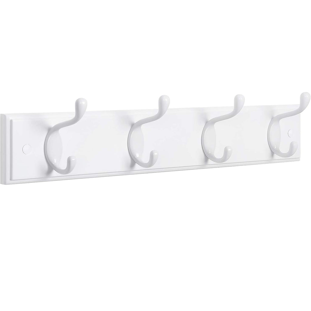 SONGMICS Cuier perete cu 4 carlige duble metalice, MDF, montaj pe perete, 40x8 cm, alb