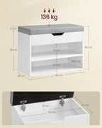 VASAGLE Pantofar cu bancheta tapitata, 3 compartimente, PAL si sezut din PU, 60x30x44 cm, alb