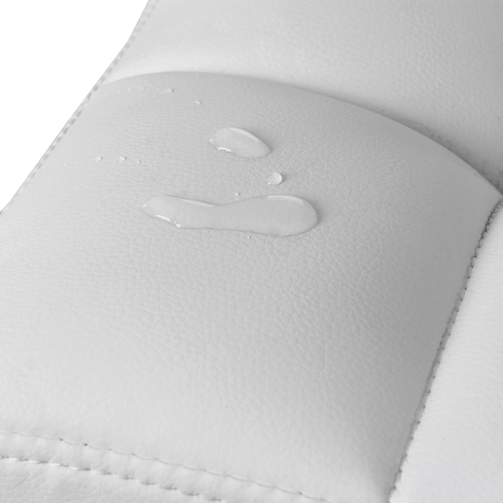 SONGMICS Set 2 scaune bar reglabile pe inaltime, cu spatar, sezut PU si suport picioare, rotatie 360°, 38x45x115 cm, alb