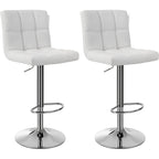 SONGMICS Set 2 scaune bar reglabile pe inaltime, cu spatar, sezut PU si suport picioare, rotatie 360°, 38x45x115 cm, alb