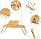 SONGMICS Masa pliabila laptop, din bambus, cu ventilatie si picioare ajustabile, 72x35x29 cm, natur