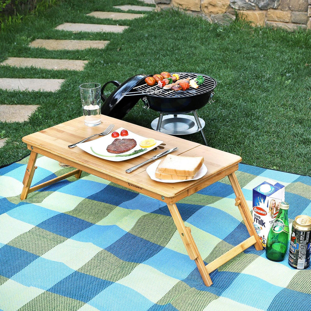 SONGMICS Masa pliabila laptop, din bambus, cu ventilatie si picioare ajustabile, 72x35x29 cm, natur