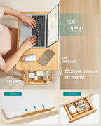 SONGMICS Masuta laptop sau mic dejun, din bambus, reglabila pe inaltime si unghi, cu sertar lateral, 68x35x22-32 cm, natural