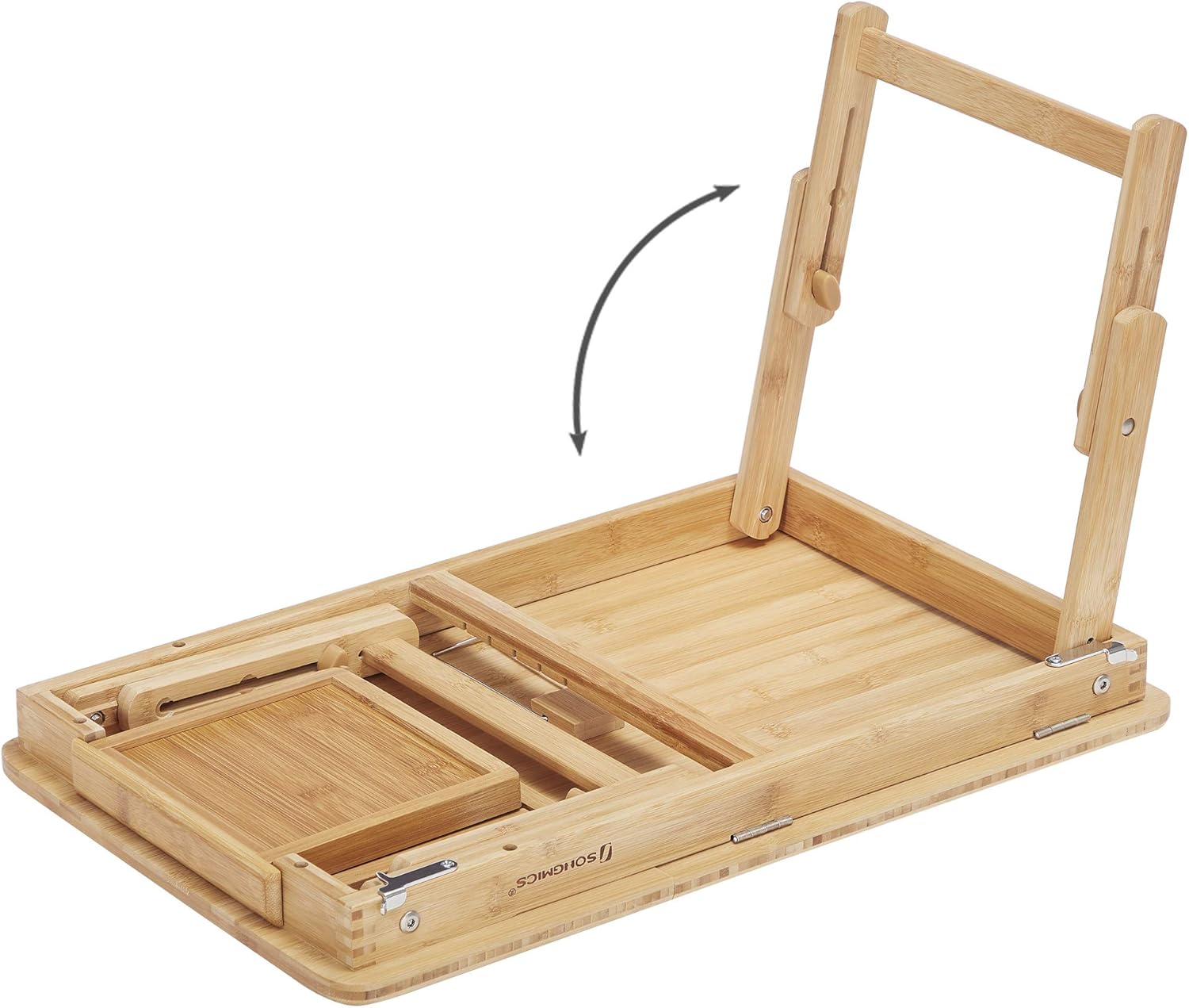 SONGMICS Masuta laptop sau mic dejun, din bambus, reglabila pe inaltime si unghi, cu sertar lateral, 68x35x22-32 cm, natural