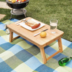 SONGMICS Masuta laptop sau mic dejun, din bambus, reglabila pe inaltime si unghi, cu sertar lateral, 68x35x22-32 cm, natural