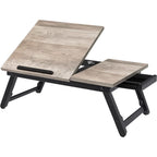 SONGMICS Masa laptop sau mic dejun cu picioare pliabile, din bambus, blat reglabil pe unghi si inaltime, 68x35x32 cm