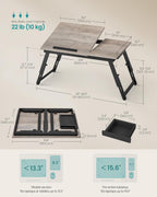SONGMICS Masa laptop sau mic dejun cu picioare pliabile, din bambus, blat reglabil pe unghi si inaltime, 68x35x32 cm