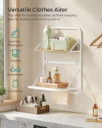 SONGMICS Suport prosoape pliabil de perete, cu 5 bare, polita de depozitare, otel, 26x38x56 cm, alb