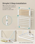 SONGMICS Suport prosoape pliabil de perete, cu 5 bare, polita de depozitare, otel, 26x38x56 cm, alb