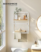 SONGMICS Suport prosoape pliabil de perete, cu 5 bare, polita de depozitare, otel, 26x38x56 cm, alb