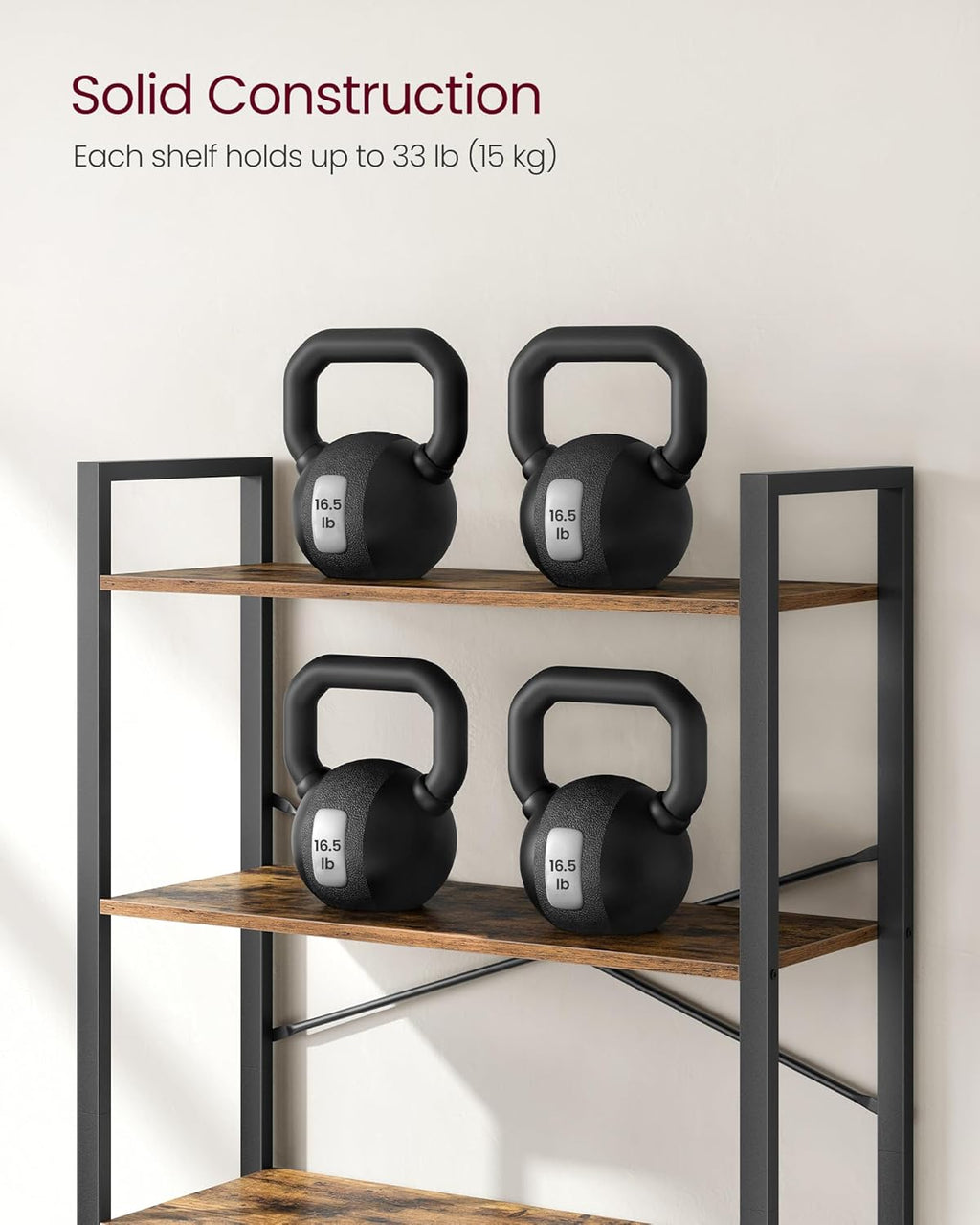 VASAGLE Biblioteca cu 6 rafturi, etajera stil industrial, PAL si cadru metalic, 30x80x186 cm, maro rustic