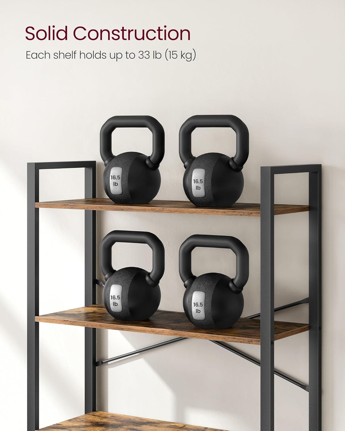 VASAGLE Biblioteca cu 6 rafturi, etajera stil industrial, PAL si cadru metalic, 30x80x186 cm, maro rustic