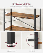 VASAGLE Biblioteca cu 6 rafturi, etajera stil industrial, PAL si cadru metalic, 30x80x186 cm, maro rustic