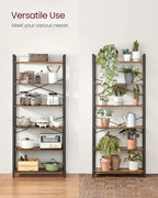 VASAGLE Biblioteca cu 6 rafturi, etajera stil industrial, PAL si cadru metalic, 30x80x186 cm, maro rustic