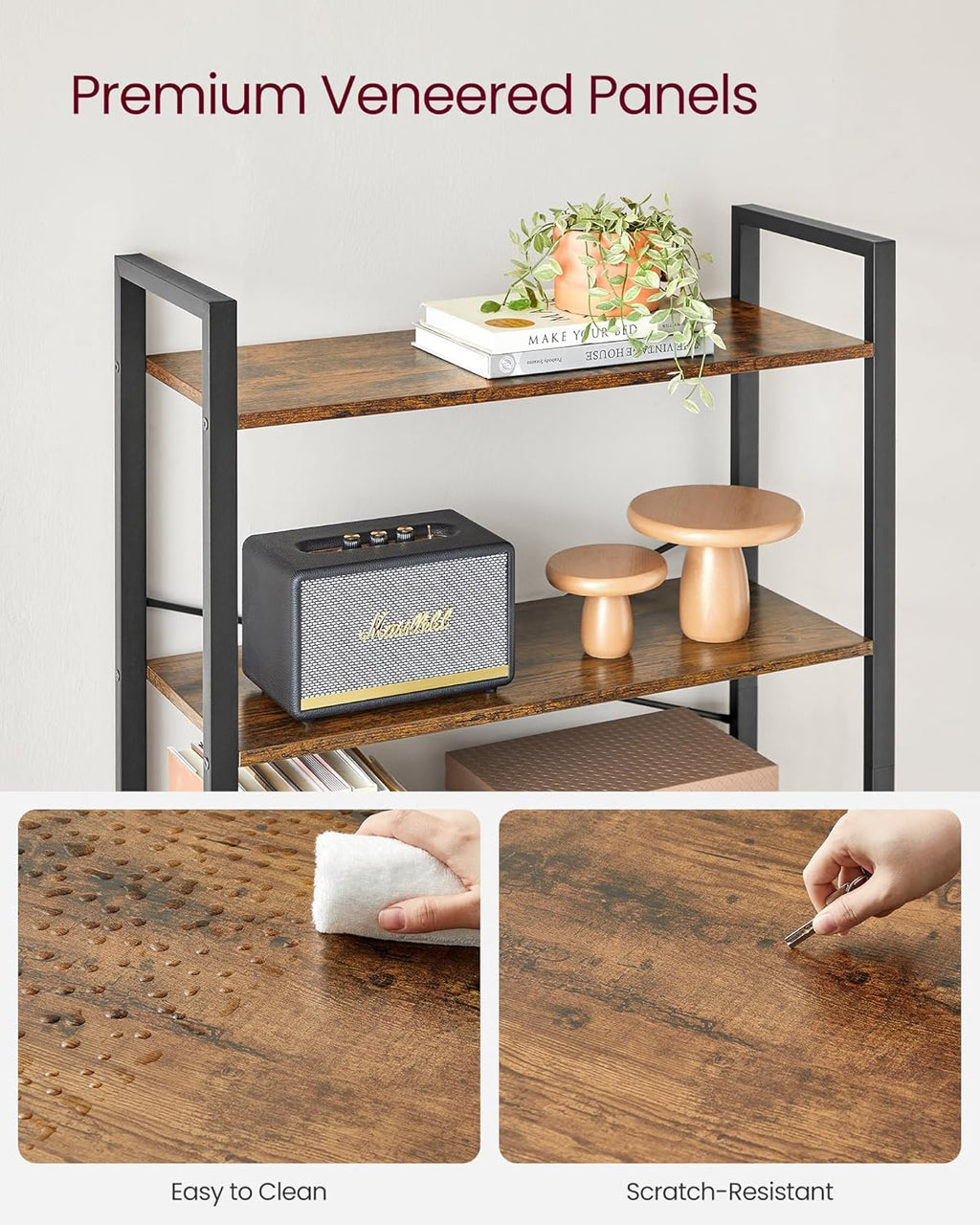 VASAGLE Biblioteca cu 6 rafturi, etajera stil industrial, PAL si cadru metalic, 30x80x186 cm, maro rustic