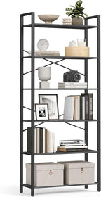 VASAGLE Biblioteca 6 rafturi, cadru metalic si polite PAL, stil industrial, 80x30x186 cm, negru