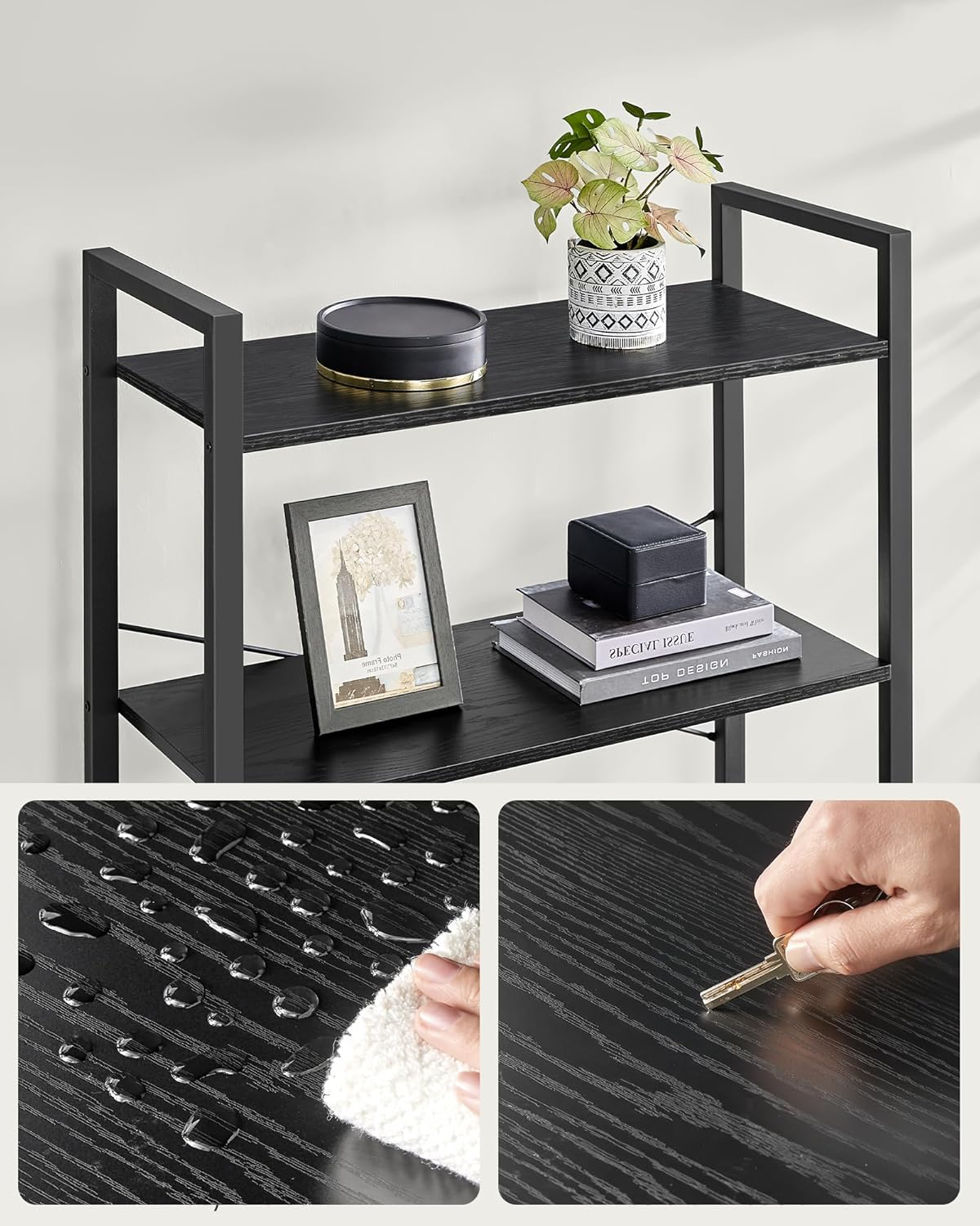 VASAGLE Biblioteca 6 rafturi, cadru metalic si polite PAL, stil industrial, 80x30x186 cm, negru