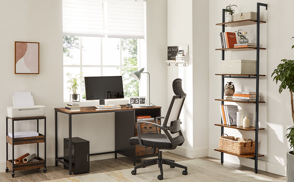 VASAGLE Etajera tip scara 6 rafturi, PAL si cadru metalic, 60x30x205 cm, maro rustic