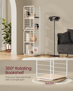 VASAGLE Biblioteca rotativa 360 grade, cadru metalic, cu 5 polite MDF, 43x43x158cm, alb
