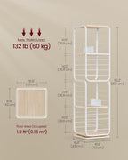 VASAGLE Biblioteca rotativa 360 grade, cadru metalic, cu 5 polite MDF, 43x43x158cm, alb