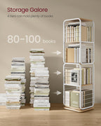 VASAGLE Biblioteca rotativa 360 grade, cadru metalic, cu 5 polite MDF, 43x43x158cm, alb