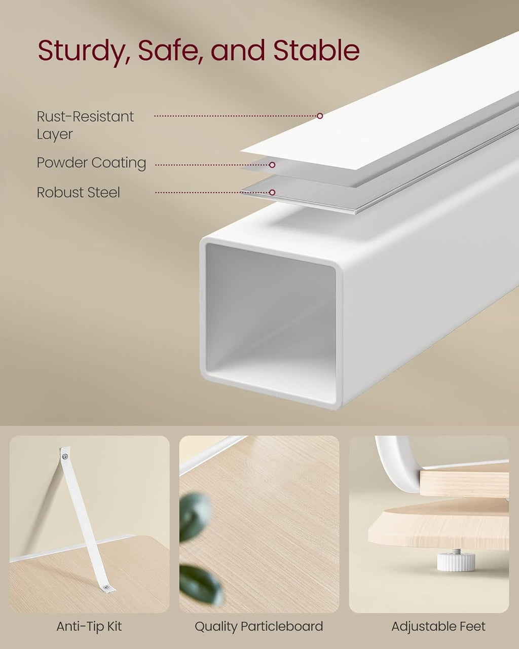VASAGLE Biblioteca rotativa 360 grade, cadru metalic, cu 5 polite MDF, 43x43x158cm, alb