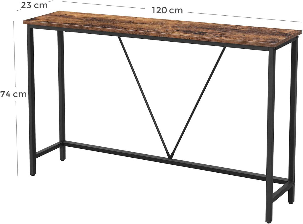 VASAGLE Masa tip consola cu cadru metalic, design industrial, 120x23x74 cm, maro rustic